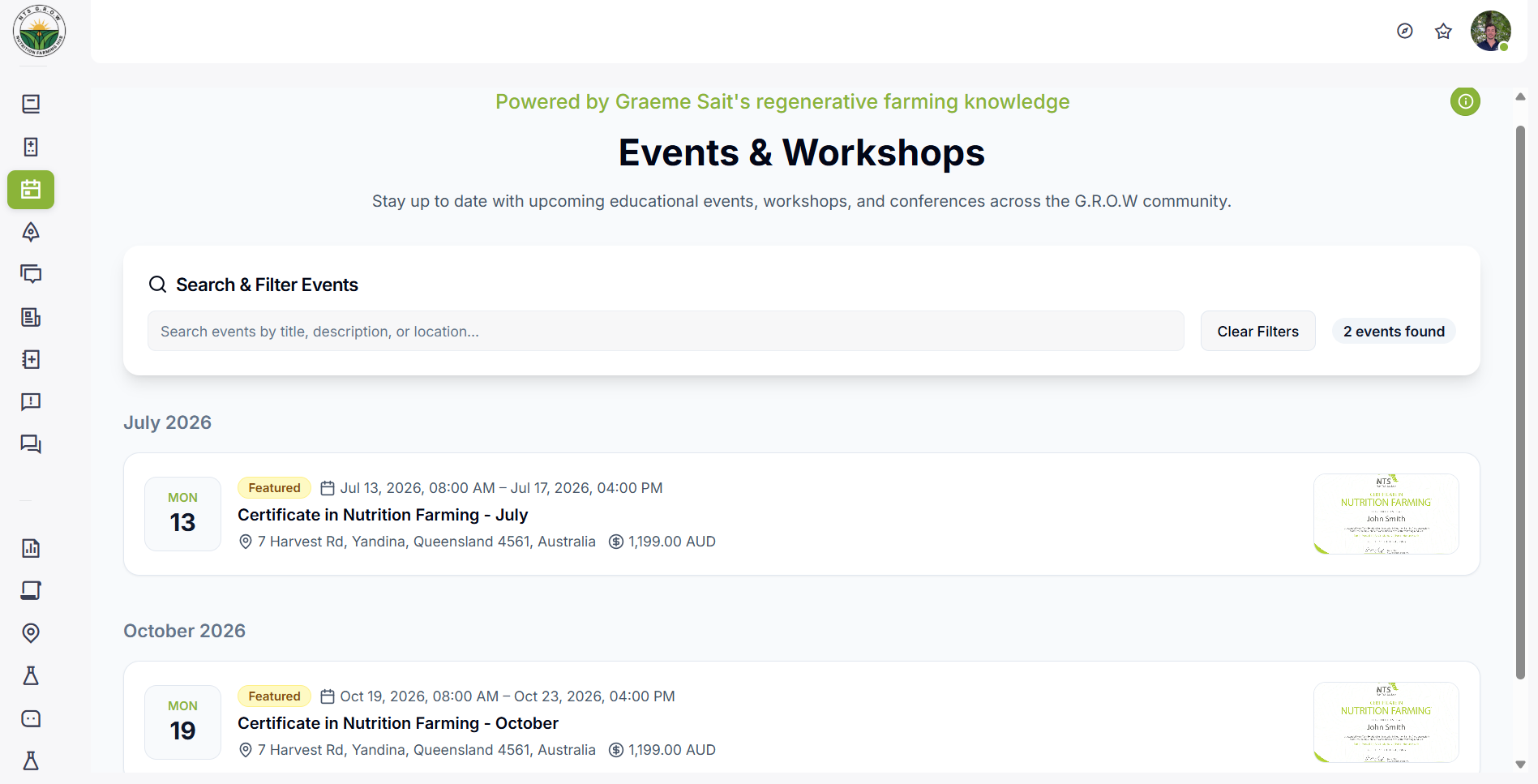 G.R.O.W webinars and workshops list with dates and register links in NTS G.R.O.W Wisdom
